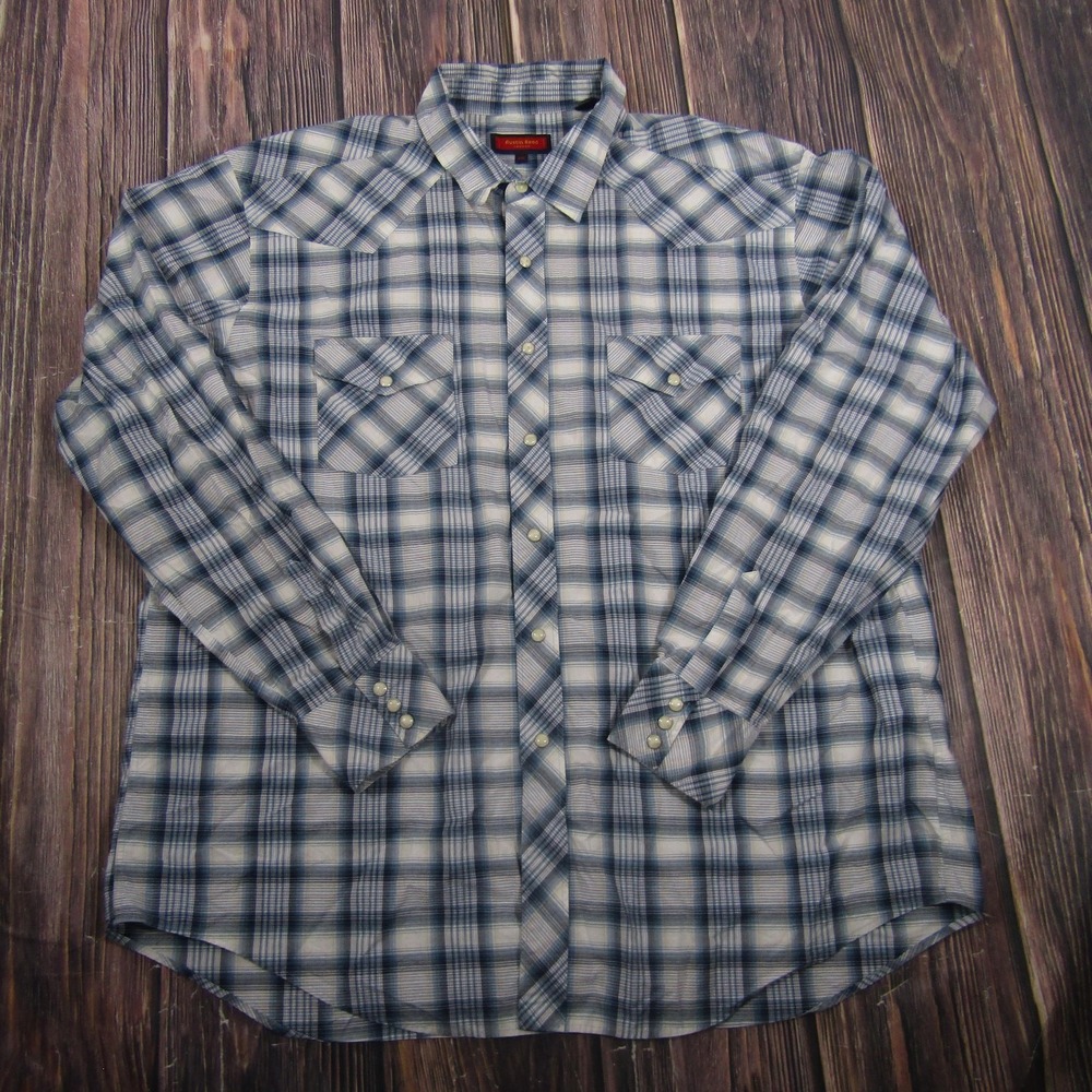Austin Reed Shirt Mens 2XL Blue Plaid Long Sleeve Button Up Western Casual